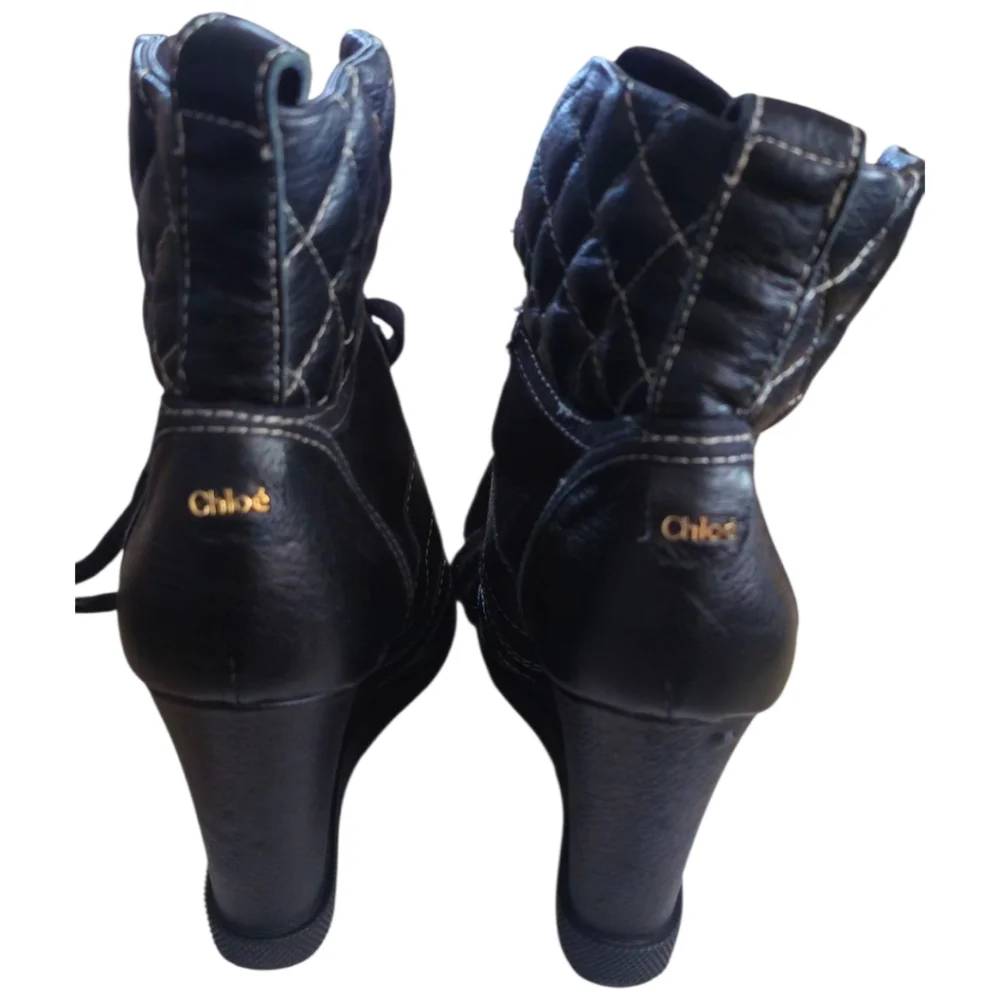 Authentic Chloé black quilted leather wedge sneakers• Size 39 (approx US 8.5–9) - Picture 6 of 14